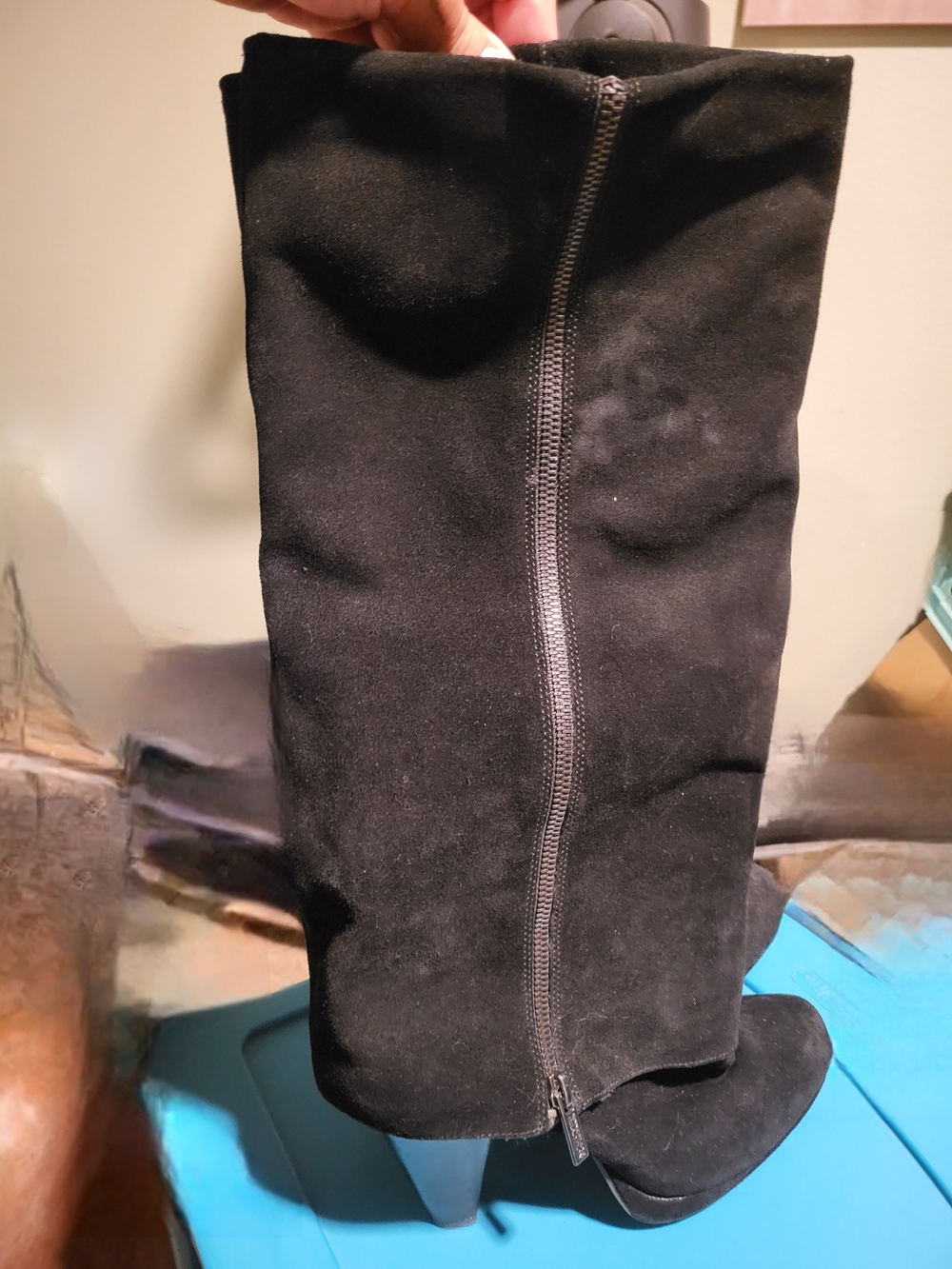 Black Suede Knee-High Kenneth Cole Boot with Back Zipper, 9